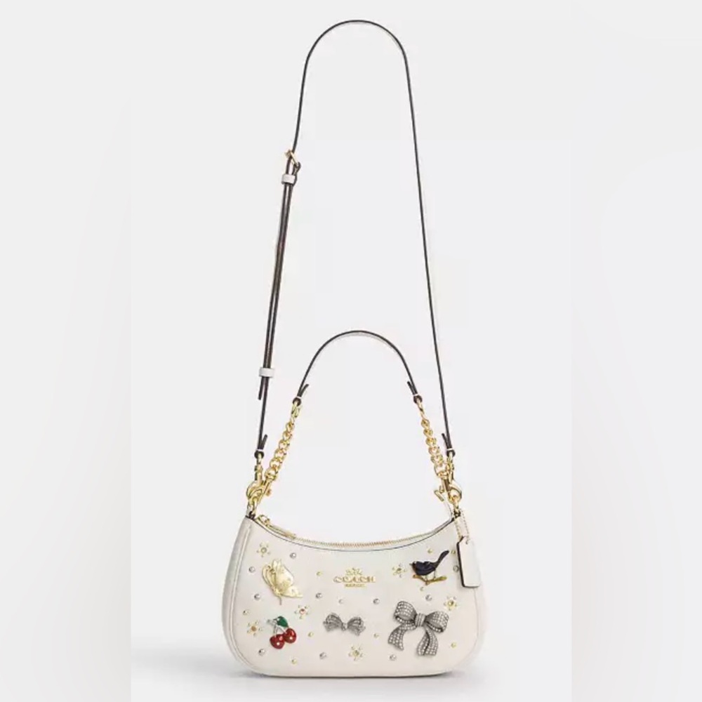 NWT Coach Teri Shoulder Bag with Pins, Pebble Leather Chalk New 2025. - Picture 12 of 16